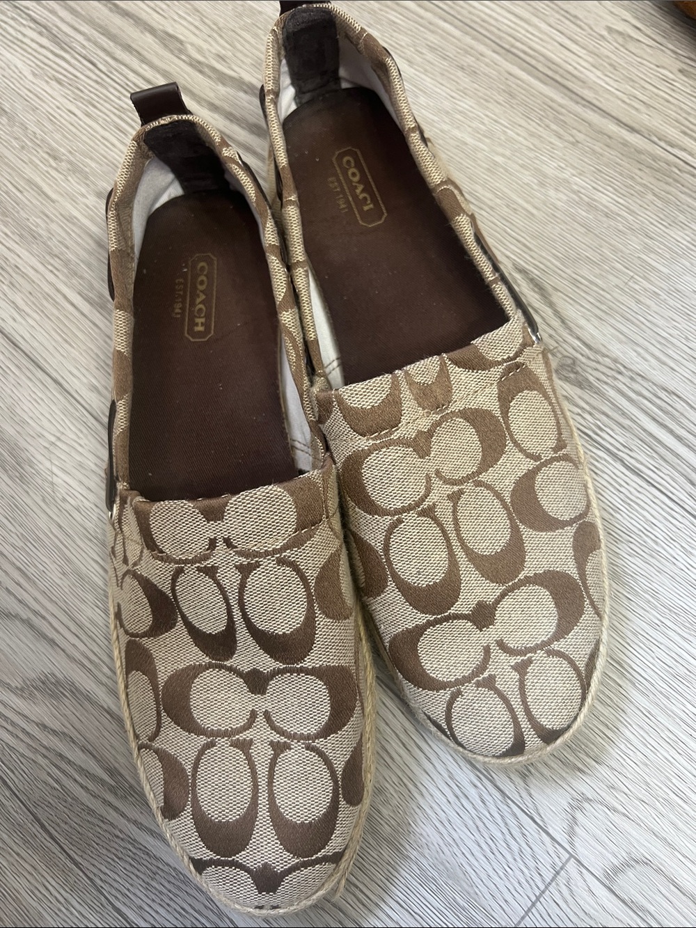 Coach Beige and Brown Signature Canvas Espadrilles